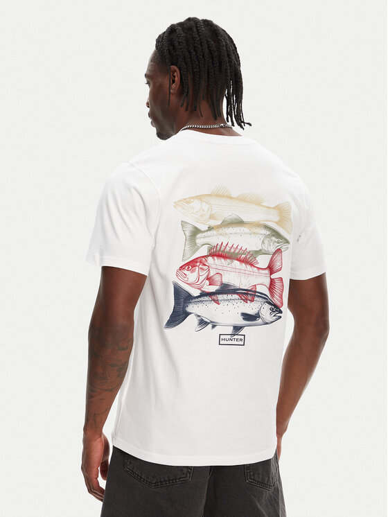 Hunter Hunter T-krekls Raasay Graphic HARM0034251 Balts Regular Fit