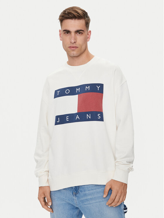 Tommy Jeans Bluză Big Flag DM0DM19222 Alb Relaxed Fit