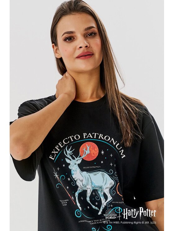 NAOKO NAOKO T-Shirt Expecto Patronum Czarny Regular Fit
