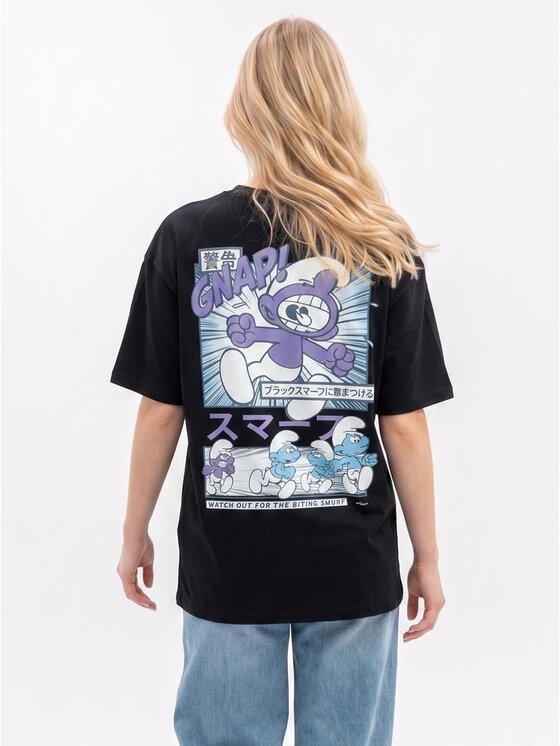 Smerfy Smerfy T-Shirt 132219 Czarny Oversize
