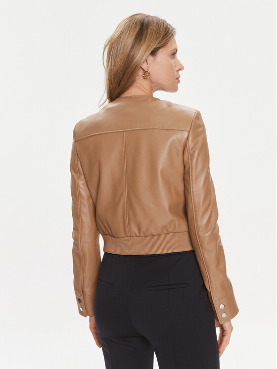 BOSS Boss Usnjena jakna Samarie 50505500 Bež Slim Fit