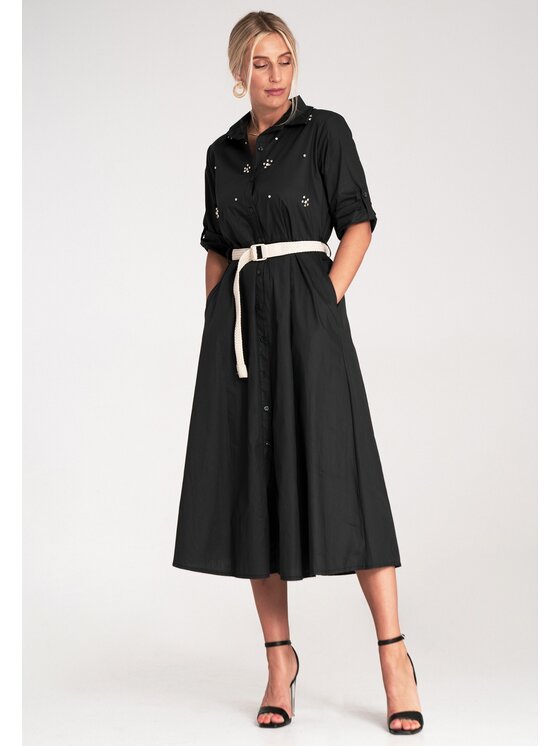 FIGL FIGL Košeľové šaty M1215 Čierna Flared Fit