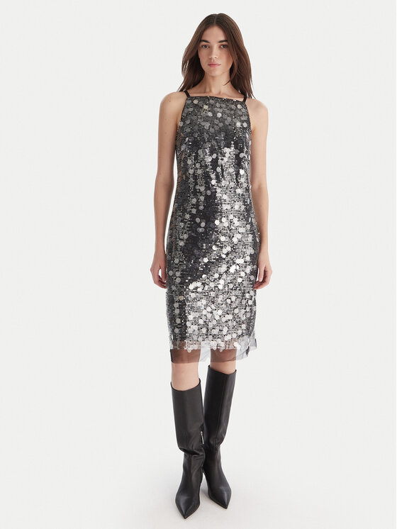 DKNY DKNY Koktejlové šaty DD54AN04 Stříbrná Slim Fit
