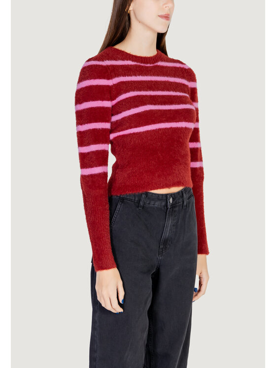 ONLY ONLY Maglione Onlpiumo Ls Puff Stripe O-Neck Cc Knt Rosso Regular Fit