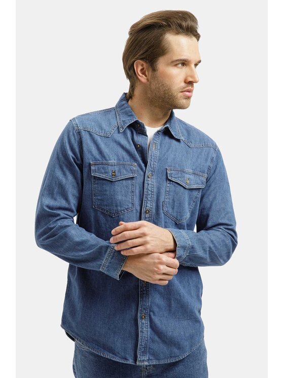 Cross Jeans Cross Jeans Koszula jeansowa A 222-030 Niebieski Regular Fit