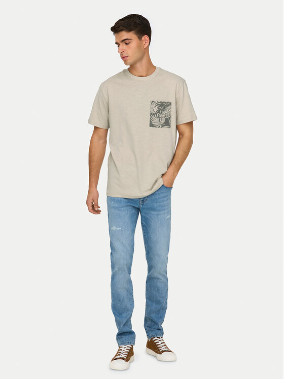 Only & Sons Only & Sons T-shirt 22025286 Beige Regular Fit