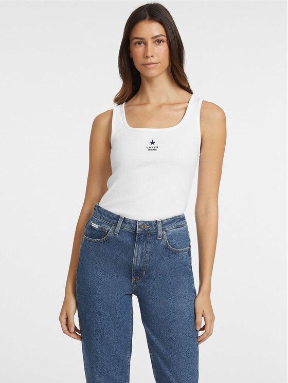 Guess Jeans Top W4YP48 KA0H1 Biały Regular Fit
