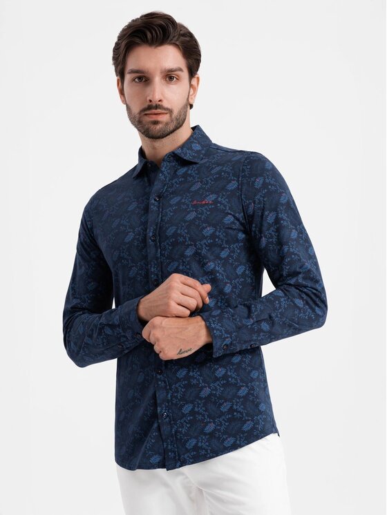 Ombre Ombre Koszula OM-SHCS-0159 Granatowy Regular Fit