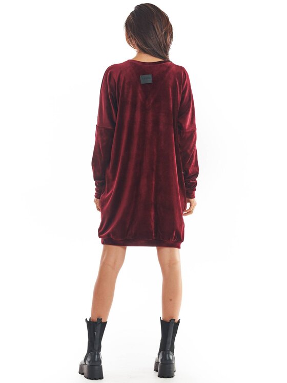Awama Awama Sukienka dzianinowa A378 Bordowy Basic Fit
