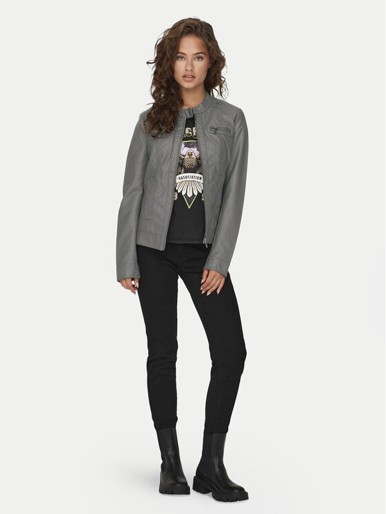 ONLY ONLY Яке от имитация на кожа Bandit 15081400 Сив Regular Fit