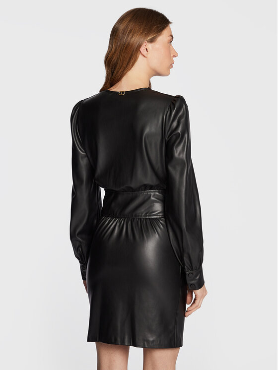 TWINSET TWINSET Haljina od imitacije kože 222TT2010 Crna Regular Fit