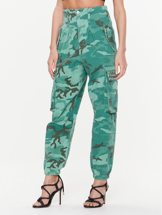 PINKO Pinko Medžiaginės kelnės Fitness Cargo 100336 A0KZ Žalia Relaxed Fit