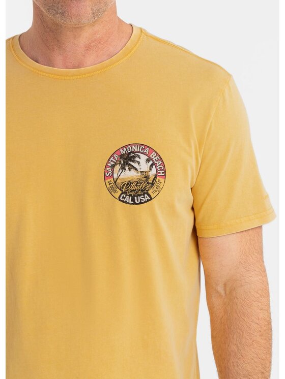 PITBULL PITBULL T-Shirt Koszulka męska Denim Washed OCEANSIDE L Żółty Regular Fit
