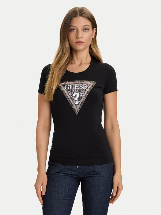 Guess Guess T-shirt W5BI15 J1314 Crna Slim Fit