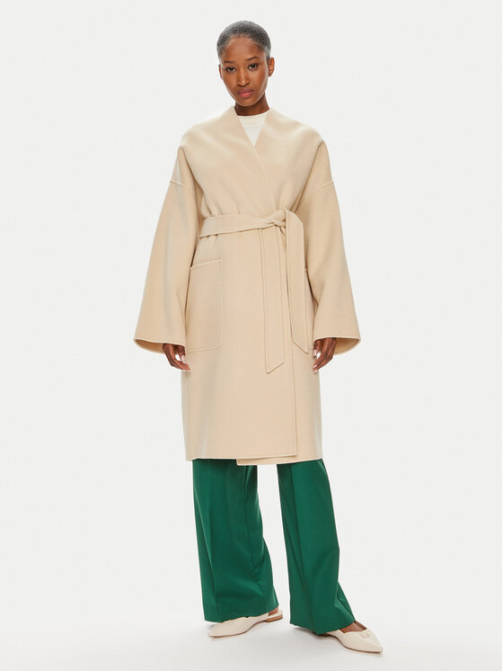 Weekend Max Mara Vlnený kabát Eris 2425016011 Béžová Oversize