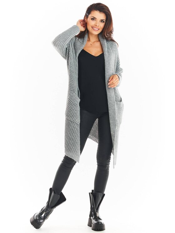 Awama Awama Kardigan A391 Szary Basic Fit
