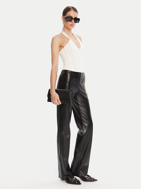 Patrizia Pepe Patrizia Pepe Kožené kalhoty 8P0757 E005 Černá Regular Fit