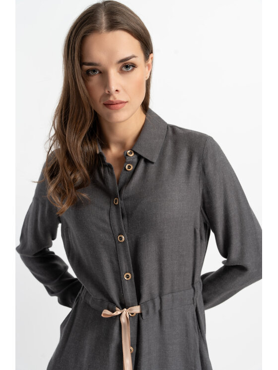 CLICK CLICK Φόρεμα πουκάμισο 60-6045 Γκρι Classic Fit