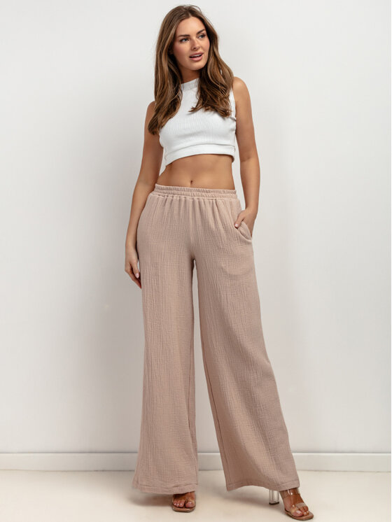 Tessita Tessita Spodnie materiałowe T428/3/S Beżowy Wide Leg