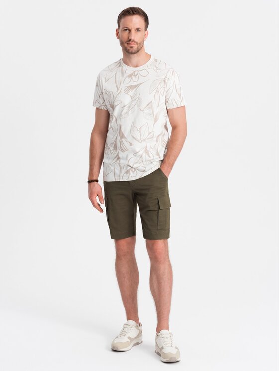 Ombre Ombre Szorty materiałowe OM-SRCG-0133 Zielony Cargo Fit