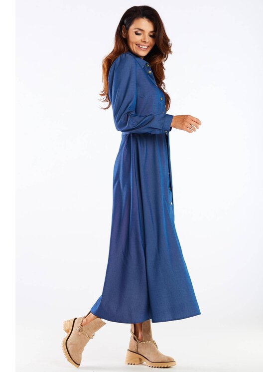 Awama Awama Sukienka letnia A451 Niebieski Basic Fit