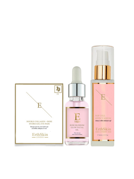 Erthskin London Erthskin London SERUM EGF CELL EFFECT + Rozświetlający olejek do twarzy z kwiatu róży + Podwójne płatki pod oczy Zestaw do pielęgnacji