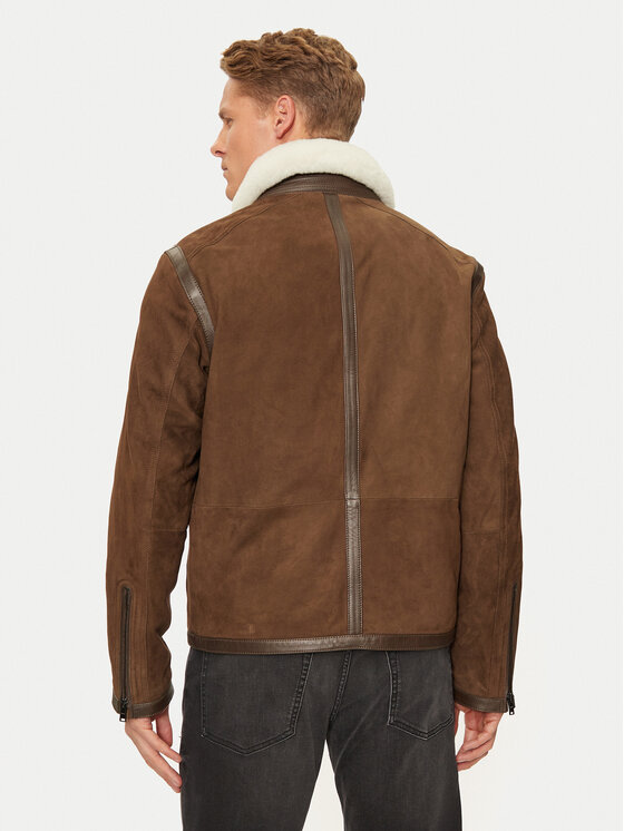 BOSS Boss Usnjena jakna C-Montel 50524458 Rjava Regular Fit