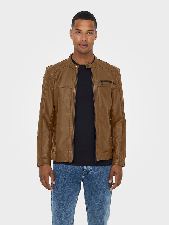 Only & Sons Only & Sons Dirbtinės odos striukė Al. 22011975 Ruda Regular Fit
