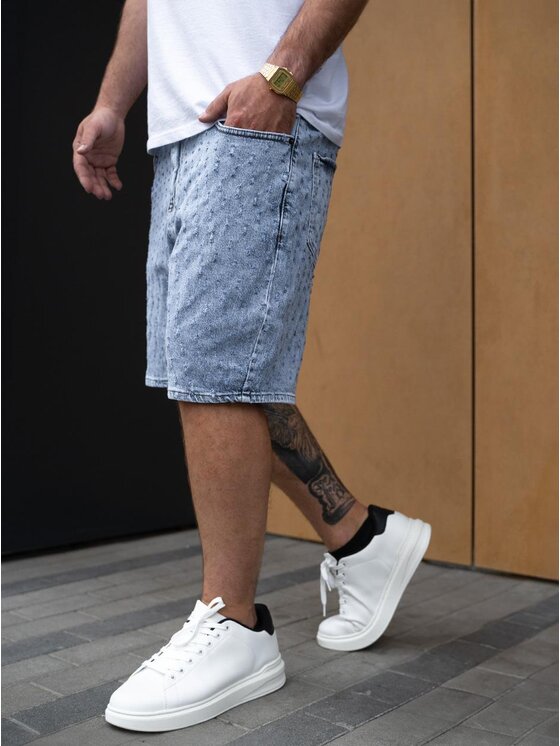 Jigga Wear Jigga Wear Szorty jeansowe Krótkie Spodenki Jeansowe Męskie Jasne Niebieskie Jigga Wear Small Outline Crown Dots M Niebieski Regular Fit