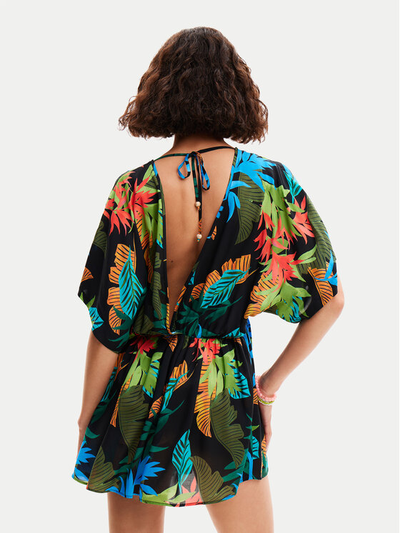 Desigual Desigual Плажна рокля Tropical Party 24SWMW23 Черен Loose Fit