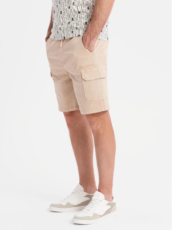 Ombre Ombre Szorty materiałowe OM-SRCG-0190 Beżowy Regular Fit