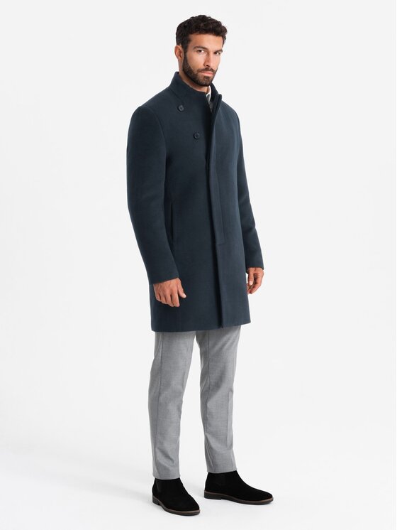 Ombre Ombre Płaszcz OM-COWC-0120 Granatowy Regular Fit