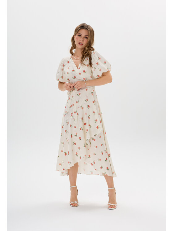 Mirons Mirons Sukienka koktajlowa print Biały Regular Fit