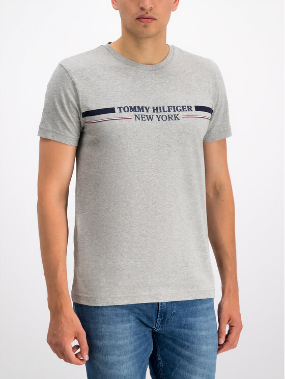 Tommy Hilfiger Tommy Hilfiger T-Shirt Stripe MW0MW10846 Szary Regular Fit