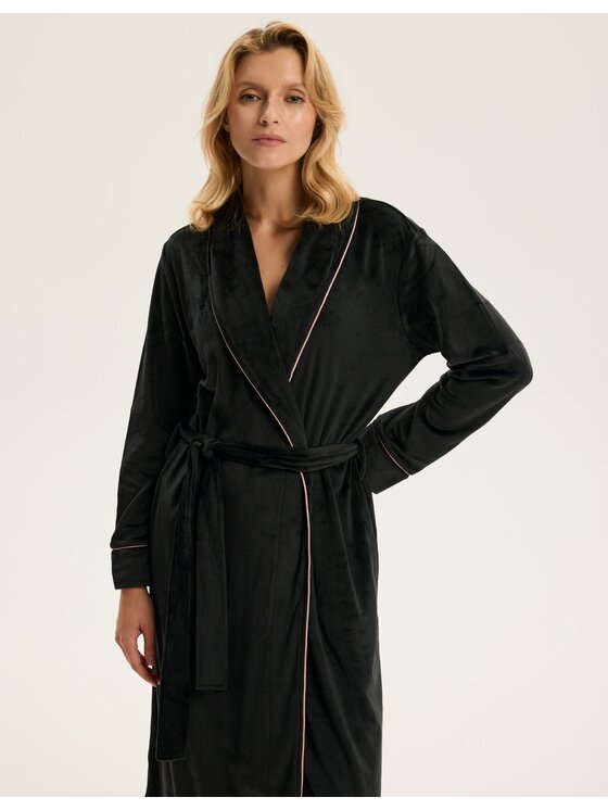 Esotiq Esotiq Szlafrok 44039 Czarny Regular Fit