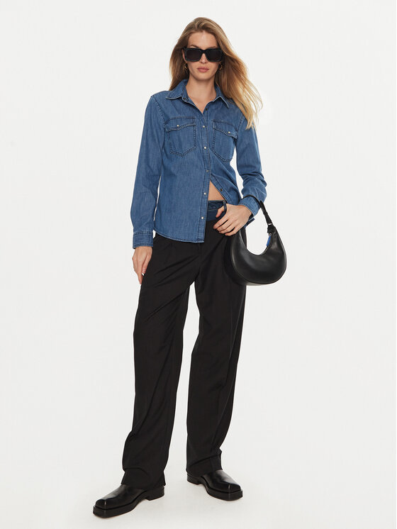 Sisley Sisley džínsová košeľa 5FV6LQ028 Modrá Regular Fit