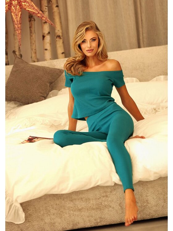 DKaren Sport DKaren Sport Komplet bluzka i spodnie Bayo Turkusowy Slim Fit
