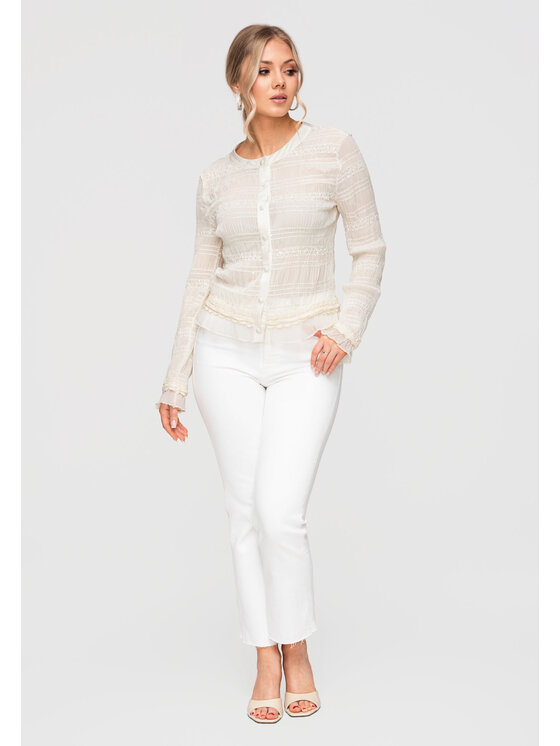 Ombre Ombre Bluzka OW-TS-E0037 Beżowy Slim Fit
