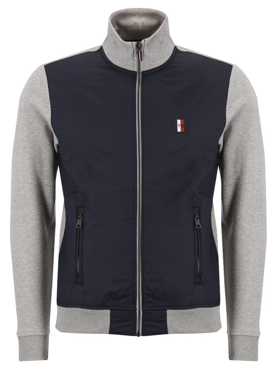 Tommy Hilfiger Tommy Hilfiger Džemperis Mixed Media Zip Throuch MW0MW13054 Pilka Regular Fit