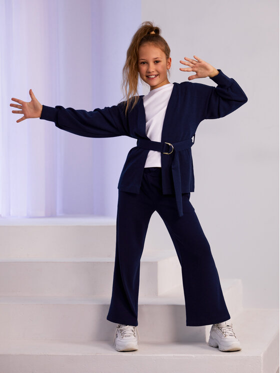 SLY SLY Spodnie dzianinowe 4S-402 Granatowy Comfortable Fit