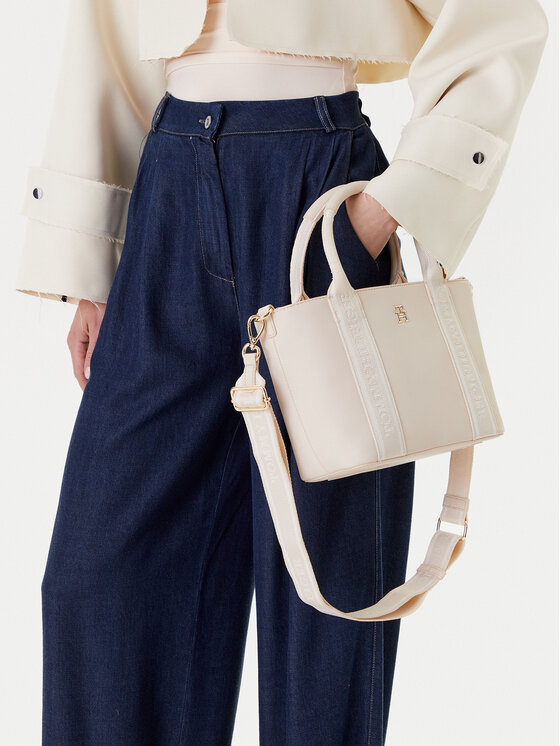 Tommy Hilfiger Tommy Hilfiger Torbica Th Logotape Mini Tote AW0AW17201 Écru