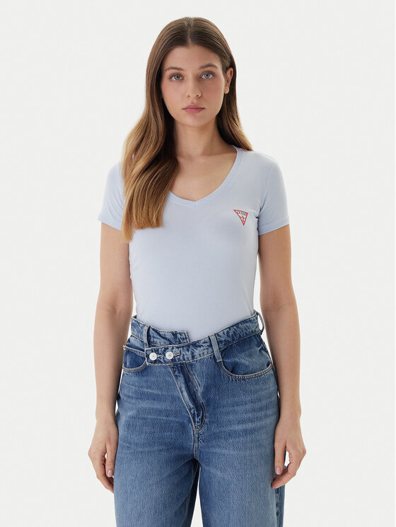 Guess Tricou W2YI45 J1314 Albastru celest Slim Fit