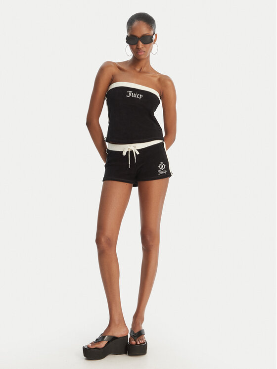 Juicy Couture Juicy Couture Pantaloni scurți sport Applique Terry JCWHS126315 Negru Slim Fit