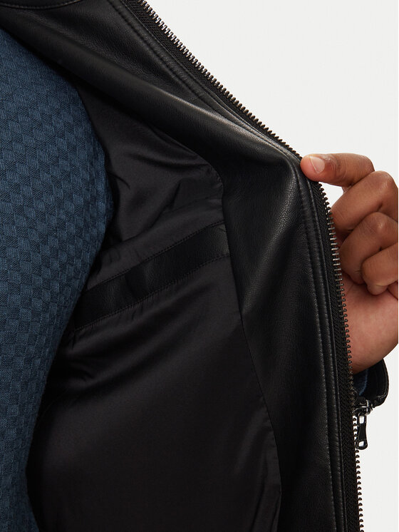 Sisley Sisley Jacke aus Kunstleder 2KLSSN036 Schwarz Slim Fit