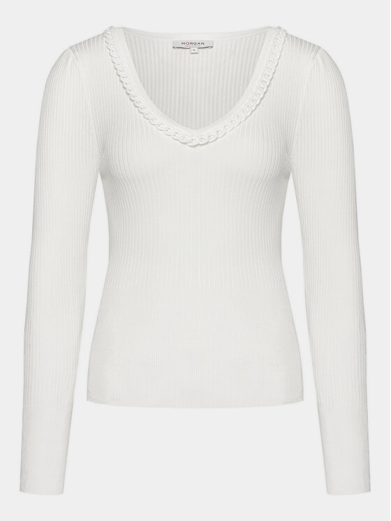 Morgan Morgan Sveter 241-MCORDE Écru Slim Fit