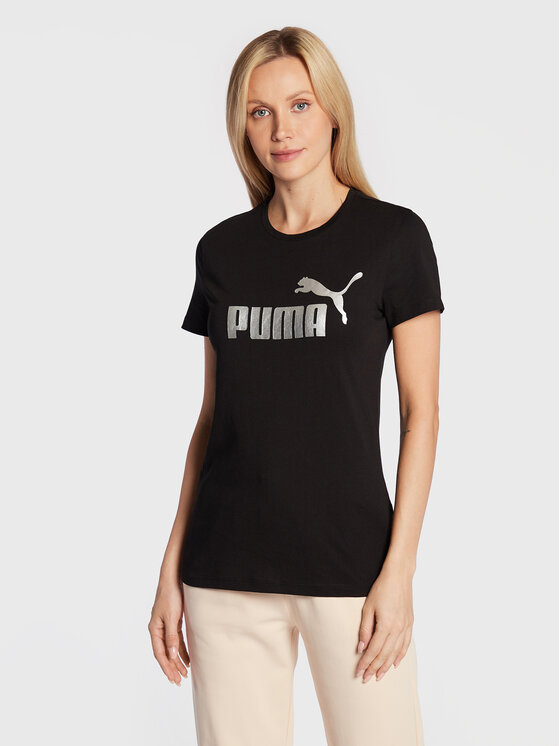 Puma T-krekls Essentials+ Metallic Logo 848303 Melns Regular Fit