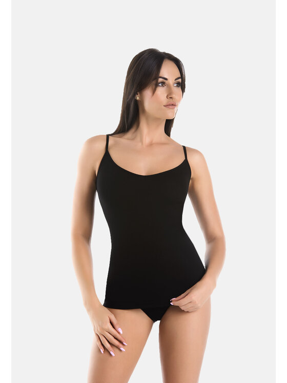 Teyli Teyli Top Koszulka na ramiączkach bawełniana Melisa V Czarny Standard Fit