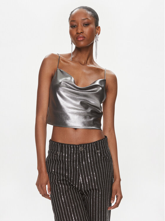 ROTATE ROTATE Top Metallic Crop Top 1116512293 Argento Regular Fit