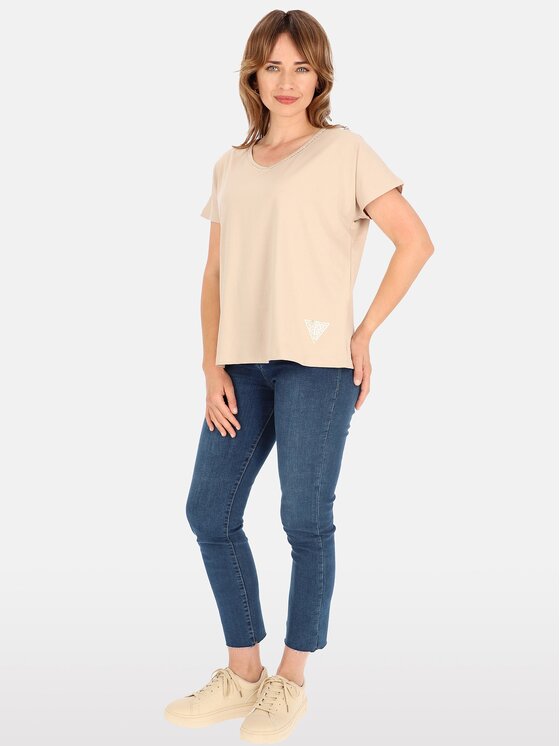Perso Perso T-Shirt TCE241000F Beżowy Regular Fit