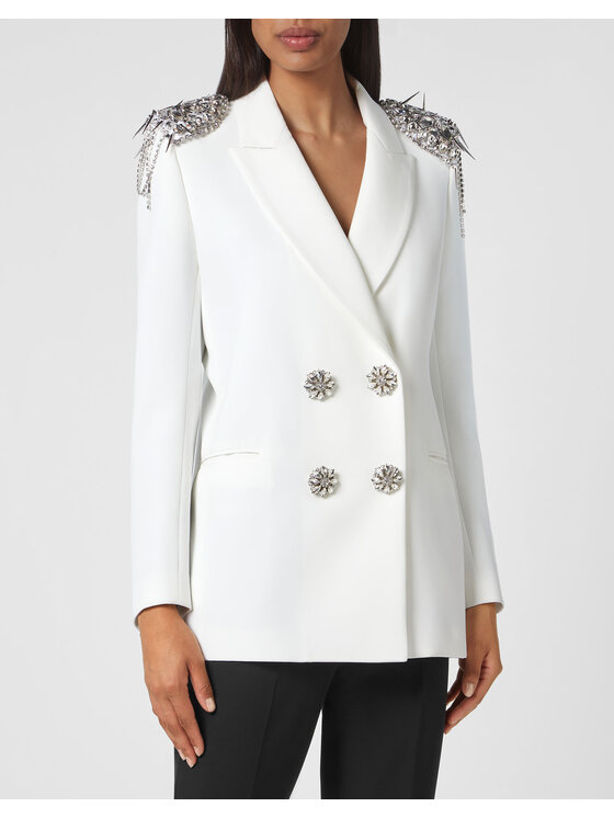 PHILIPP PLEIN PHILIPP PLEIN Marynarka 3103 Biały Loose Fit